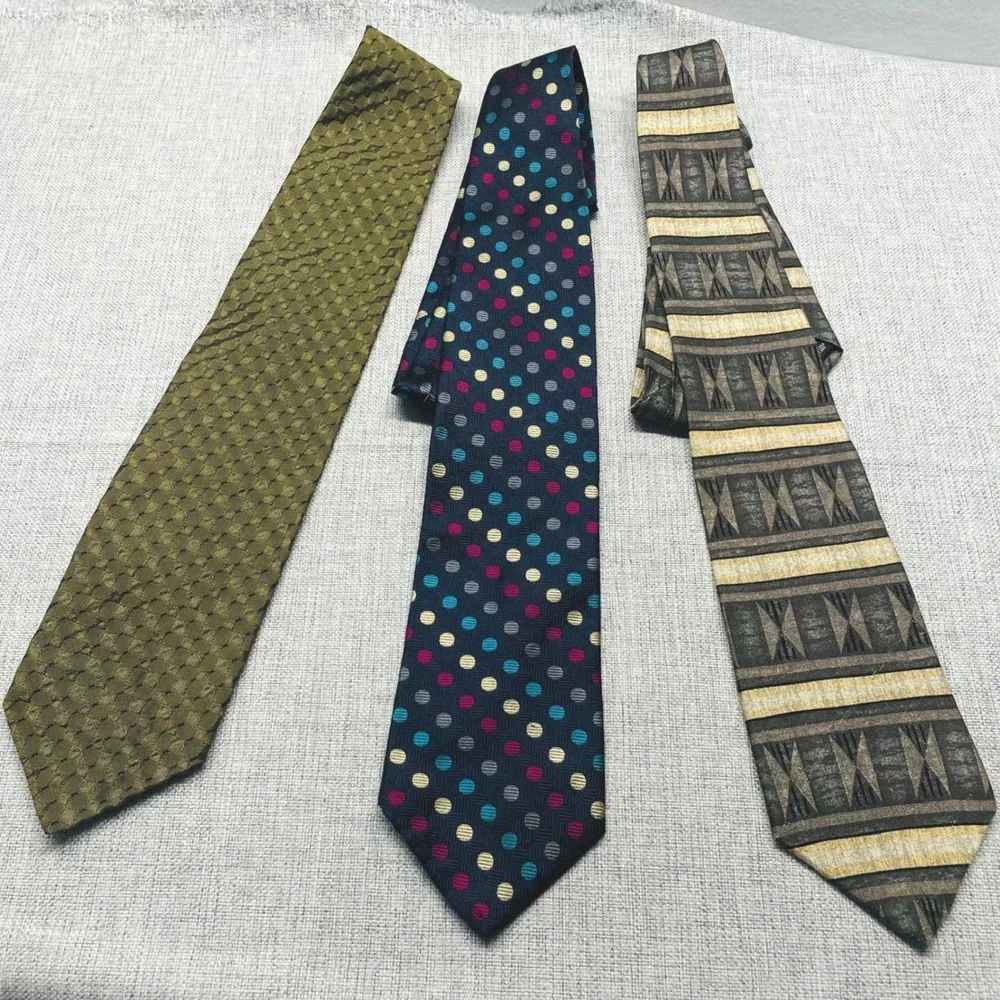 Lot of 3‎ Mens Silk Ties Bugatti Henry Grethel Mondo Seta Geometric Polka Dot
